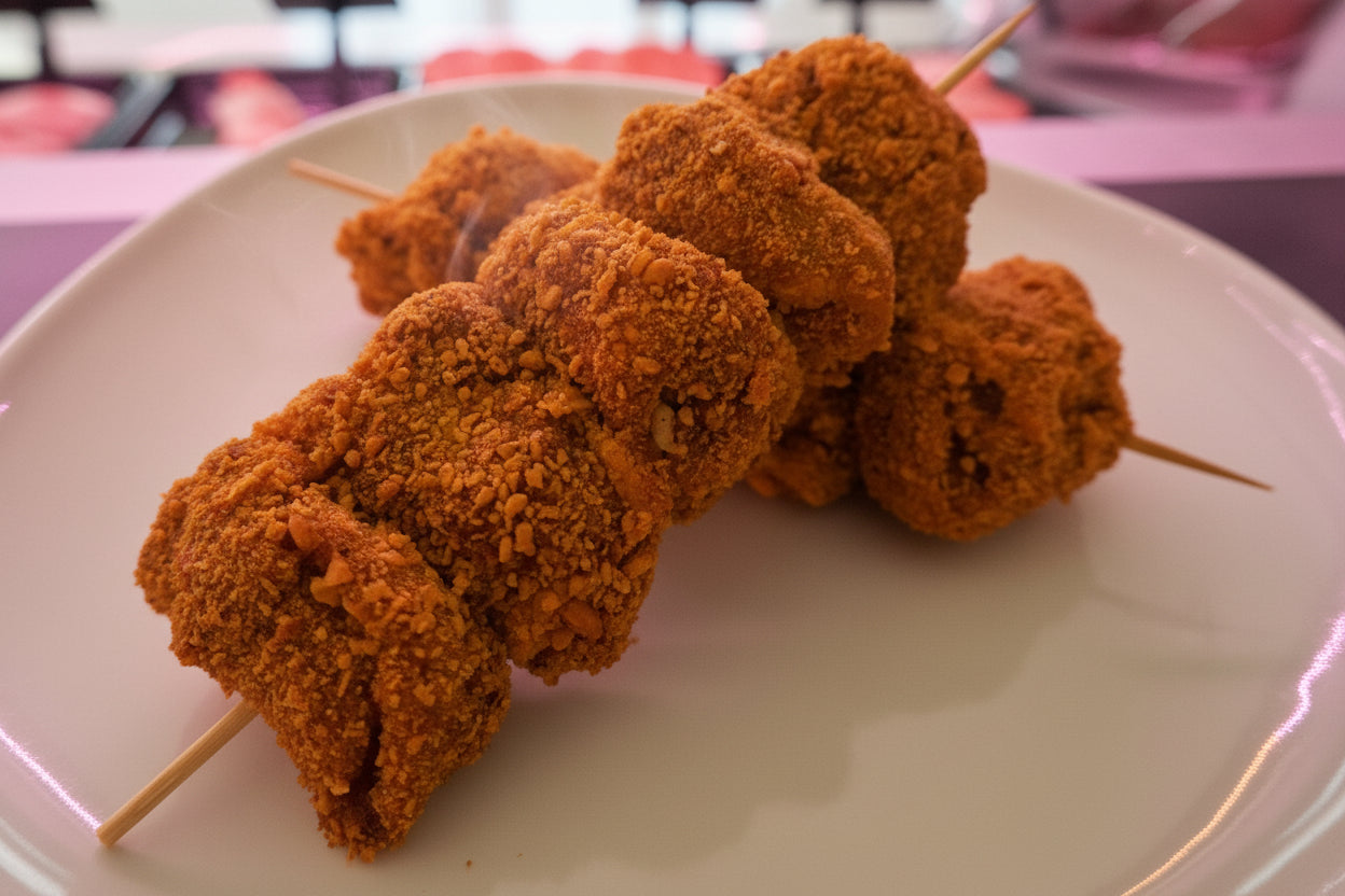 Bombette di carne pugliesi con speciale panatura di tarallo sbriciolato, pronte per la cottura.